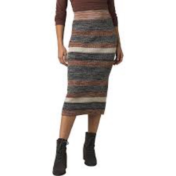 Nwt, Prana Multicolor Striped Midi Knit Skirt